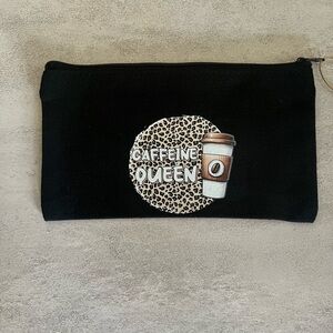 Leopard Print 'Caffeine Queen' Black Cosmetic Pouch